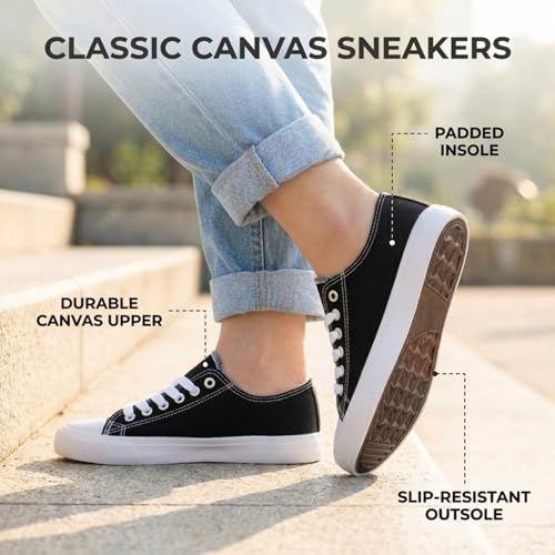 Image of Canvas Shoes for Women, Women's Fashion Sneakers | Casual Low Top, Lace Up, Rubber Sole, Canvas Upper, Cushioned Insole