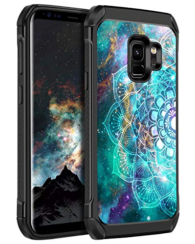 BENTOBEN Galaxy S9 Case, 2 in 1 Slim Shockproof Hybrid Hard PC Cover Soft Rubber Bumper Dual Layer Anti-Slip Luminous Noctilucent Protective Phone Cases for Samsung Galaxy S9, Mandala in Galaxy