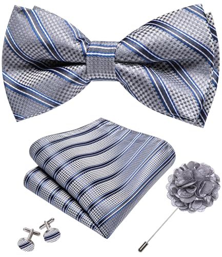 Image of YOHOWA Mens Bow Tie Set Paisley Coloful Pre-tied Bowties Adjustable with Handkerchief Cufflinks Wedding Prom Party