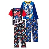 Sonic The Hedgehog Boys Pajamas for Kids 4 Piece Sleepwear Sets for Boys Pajama Bottoms and Sleep Shirts Black-blue