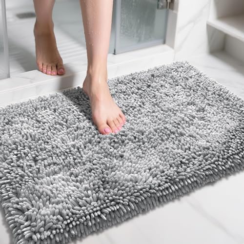 Image of Yimobra Large Bathroom Rug Non Slip 36x24 Inch, Extra Thick Soft Absorbent Chenille Bath Mat, Machine Washable Bath Rugs for Bathroom Floor, Tub and Shower, Home Decor Accessories, Light Grey