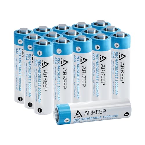 ARKEEP Rechargeable AAA Batteries, 16-Pack, 1000mAh 1.2V High Capacity NiMH Triple A Batteries...