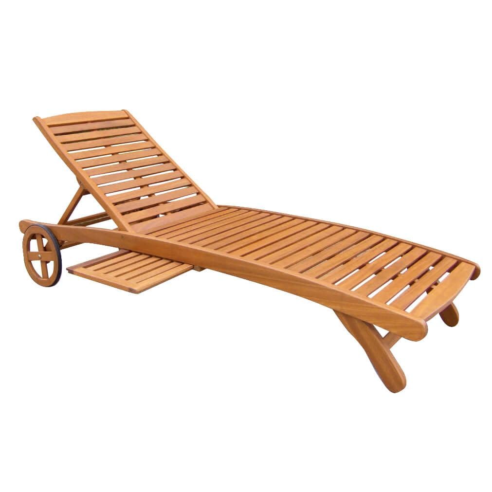 milani home - lettino prendisole da giardino, legno di acacia, con ruote, schienale regolabile, ripiano laterale