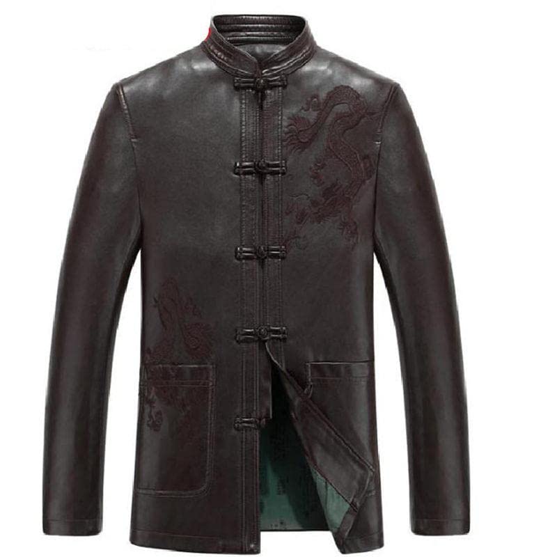 Aoleaky Chinese Style Men's Leather Coat Men Clothing Loose Embroidery Coatstang Suit Chinoiserie Jackets Outerwear3