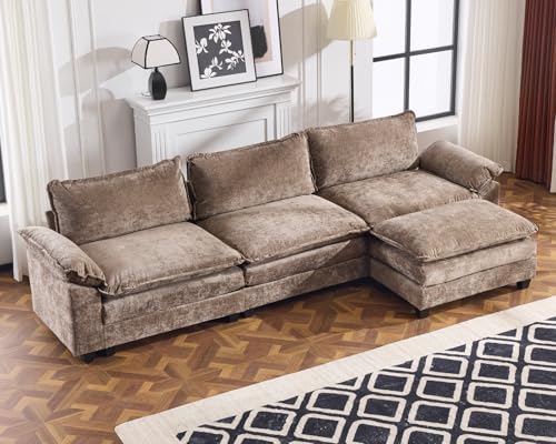 Karl home 122" Sectional Couch 3-Seat Deep Sofa Couch with Ottoma...