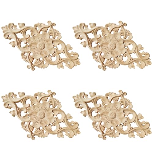 Aweisile Decorazione in Legno Intagliato 4 Pezzi - Decoro Vintage Applique Fregi per Mobili