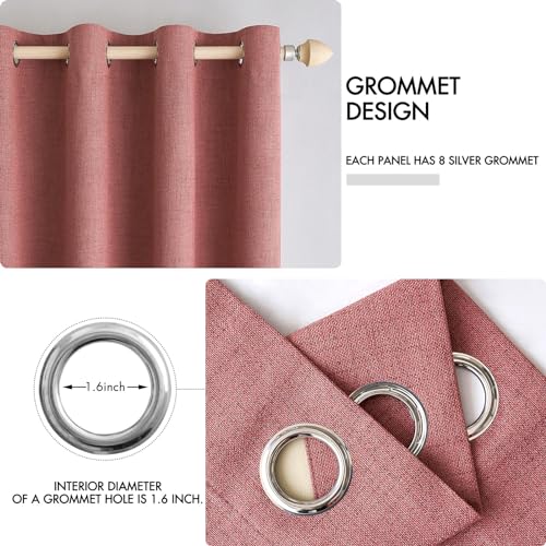 Image of MIULEE 100% Blackout Linen Textured Curtains for Bedroom Solid Thermal Insulated Dusty Rose Grommet Room Darkening Curtains & Drapes Luxury Decor for Living Room 52 x 120 Inch (2 Panels)