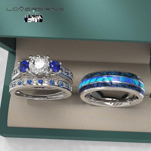 TWO RINGS Wedding Ring Sets His And Hers Promise Ring Couples Bridal Sets Women 925 Sterling Silver aaa Cz Man Titanium Wedding Bands3