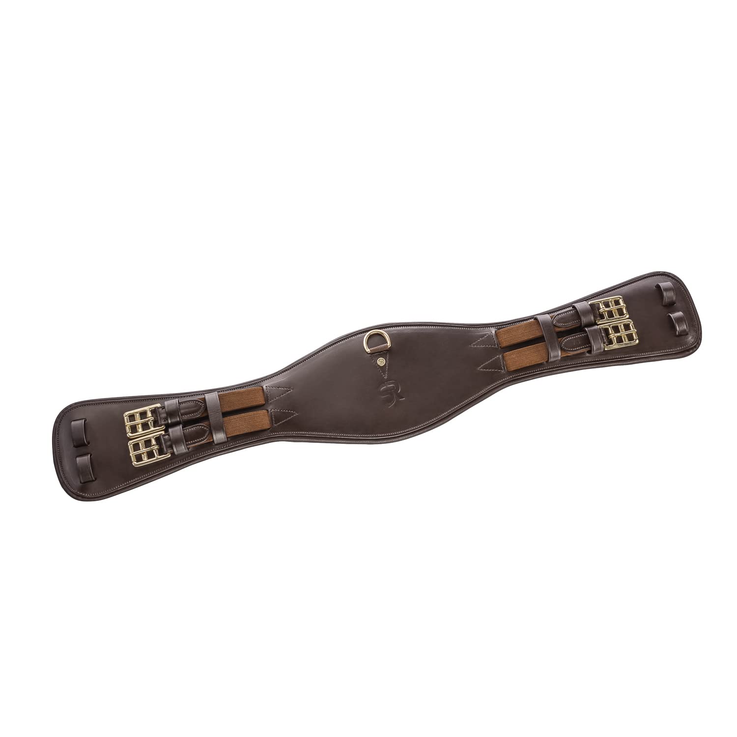 SUNRIDE Cincha Corta Monaco para Caballos de Cuero auténtico Suave con Anilla en D para riendas auxiliares (70 cm, marrón)