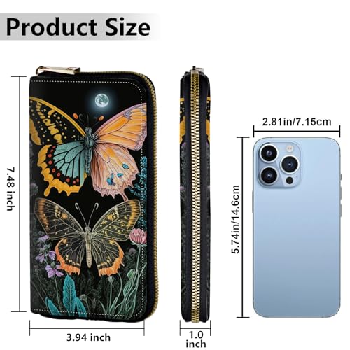 Image of Women's Wallets,Credit Card Holder Money Leather Long Wallet with Wristlet,Large Capacity with Zip-Around Phone Purse for Women Ladies Girls,Two Butterflies