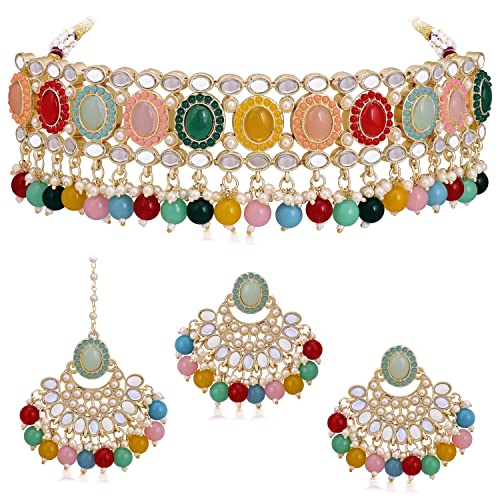 Shostopper by Sukkhi Classy Choker Necklace Earring Jewellery Set with Maangtikka Jewellery Set for Women(NS104864) (B0CF1V12M3) Amazon Price History, Amazon Price Tracker