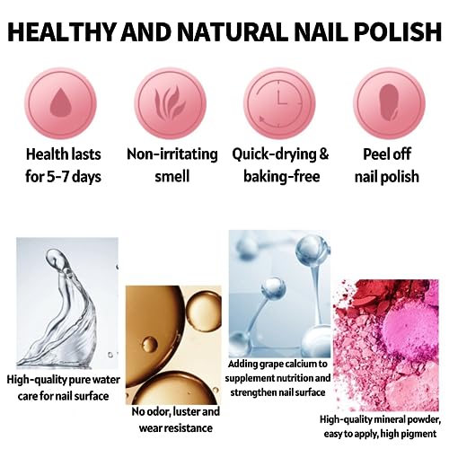 TBeautfave Pink Nail Polish Quick Dry, Peel off Nail Polish Long Lasting Nail Varnish Breathable Natural Nail Polish Water Based No Need Cure Nail Varnish Gel Polish Home Nail Art - Image 4