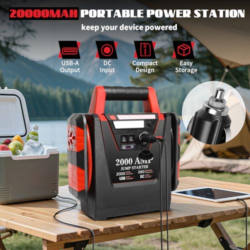 Jump Starter with Air Compressor,2000A Car Battery Jumper Starter 260 PSI Tire Inflator,6 in 1 Auto Lead-Acid Battery Booster Jump Starter for Up to 10.0L Gas or 8.0L Diesel with LED Light - Image 5