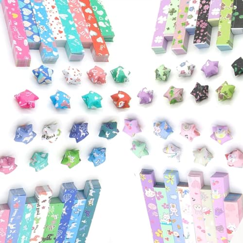 1080 folhas de papel de estrelas de origami, cor ombre, arte de origami estrela da sorte, origami de