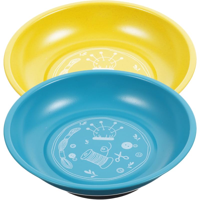 Image of 2Pcs Sewing Tool Magnetic Pin Storage Bowl Storage Tray - Magnetic Pin Holder for Sewing Supplies - Convenient Magnetic Needle Storage Holder - Blue+Yellow