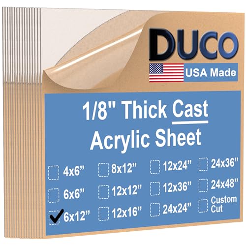 Image of Duco Clear Cast Acrylic Sheets 1 /8 inch (3mm) Thick 6 inch x 12 inch - 16 Pack of USA-Made Transparent Plexiglass Sheet - Shatter Resistant Acrylic Board for Window Replacements, Displays, Signs, & Barriers