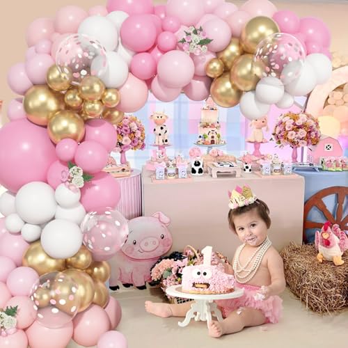 Image of Ouddy Life 157 Pcs Pink and White Balloons Arch Kit, Pink Gold Birthday Decorations for Women Girls, Pastel Pink Chrome Gold Latex Balloon Wedding Party Gender Reveal Anniversary Mothers Day