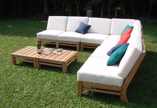 New Luxurious 7 Piece Teak Sectional Sofa Set - 2 Love Seats, 2 Lounge Chair, 1 Corner Pc, 1 Ottoman & 1 Side Table - Furniture only - Delmar Collection #WHSSRM1