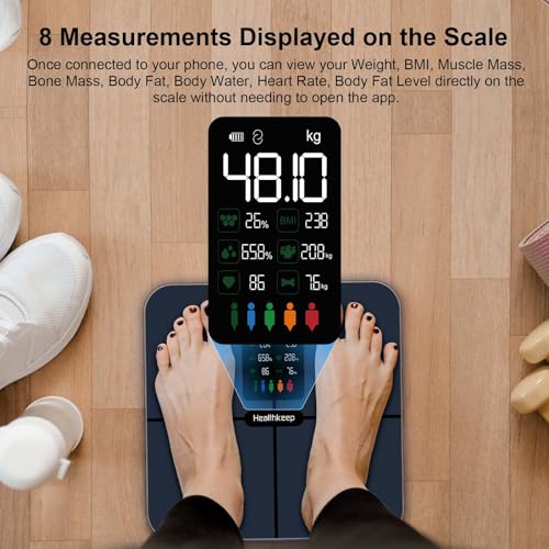 Healthkeep Smart Body Fat Scale with Large VA Display 15 Body Composition Metrics with Heart Rate Body Fat Smart Digital Bathroom Weighing Scale Compatible with iOS Android, Max 400lb/180kg, 28cm - Image 5