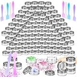 MotBach 120 Pack 3g Plastic Jars with Lids, 3ml Round Clear Cosmetic Containers Makeup Jars, 3gram Travel Size Container Jar with Spatulas for Makeup Sample Lotion Cream Ointment Salve Balm Powder