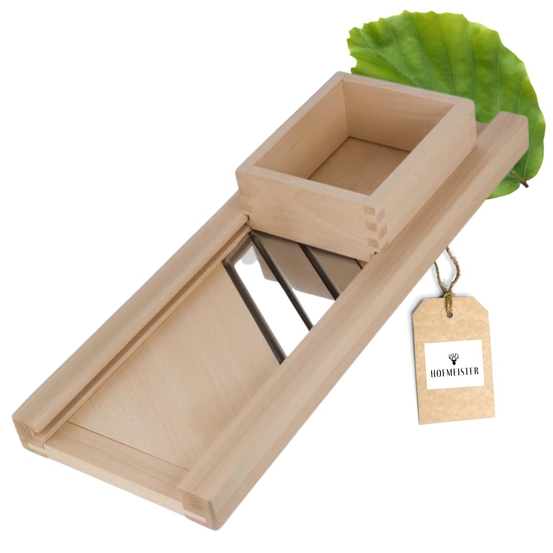 HOFMEISTER® Profi-Krauthobel Edelstahl-Klingen 80 cm - sicheres Schneiden von Weißkraut & Rotkraut dank beweglichem Schlitten, Gemüsehobel aus Buchen-Holz, Made in EU