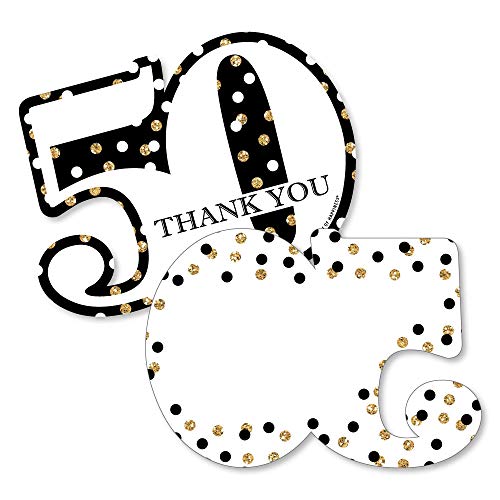 Big Dot of Happiness Adult 50th Birthday - Gold - Shaped Thank You