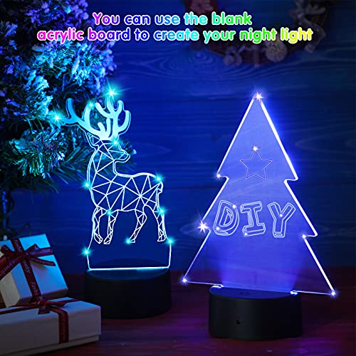 Image of Honoson 4 Set 3D Night Light Kit with Remote, 16-Color Base for Acrylic Sheets, 4 Modes for Bedroom Decor(Christmas Tree Style)