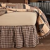 VHC Brands Bingham Star Check Cotton Americana Split Corners Gathered Queen Bed Skirt, Soft Black