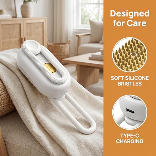 Image of 360 Rotating Cat Brush for Hair Removal and Grooming - Non-Slip ABSPet Hair Brush with Ergonomic Handle, Gentle Brushes for Cats, Dog & Small Animals (Khaki)