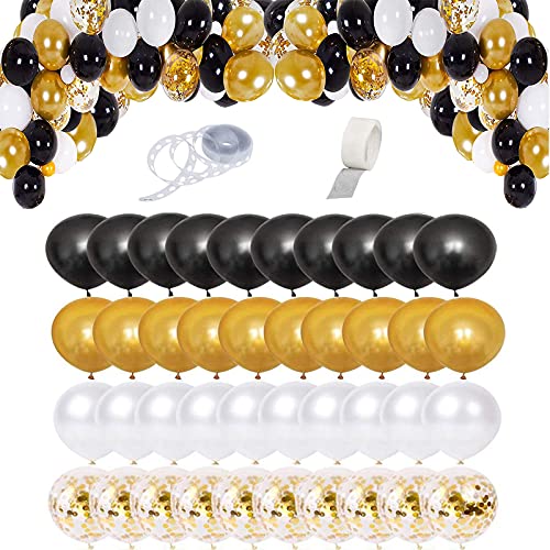 122 Piezas de Guirnalda de Globos de Oro Negro, Globos de Látex para Decoración de Fiestas, Globos de Confeti, para Decoración de Fiestas, Fiestas de Cumpleaños, Decoración Navideña(Oro Negro) Cover