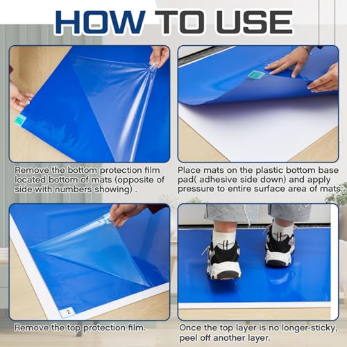 Image of Nuanchu Adhesive Mat Pad Include 1 Sticky Non Slip Base Pad 2 Tacky Dust Mats Construction of 30 (60 Sheets Total) for Clean Room Science Lab Matting Hospital(24x36 Inches,Blue,60 Sheets)