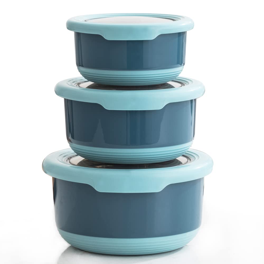 Lille Home Premium-Lebensmittelbehälter/Bento-Lunchbox aus Edelstahl mit rutschfester Außenseite, 3er-Set, 420 ml, 730 ml, 1,2 l, auslaufsicher, BPA-frei, Portionskontrolle