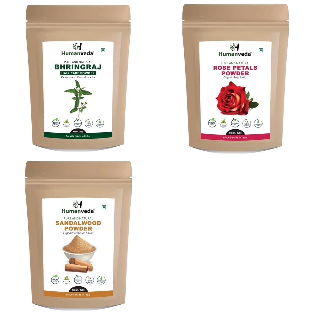 Pure Bhringraj Powder, Rose Petal Powder and Sandalwood Powder Combo Pack for Comprehensive Hair Care and Radiant Glowing Skin Rejuvenation Ayurvedic Product and Natural Organic and Sca-image-34