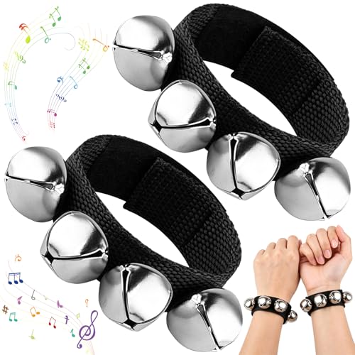 rookea 2 Pcs Black Wrist Bells Jingle Bracelets Musical Percussion Instruments with Clear Sound for Christmas Party Favors Dance Accessories Music Rhythm Props Gifts