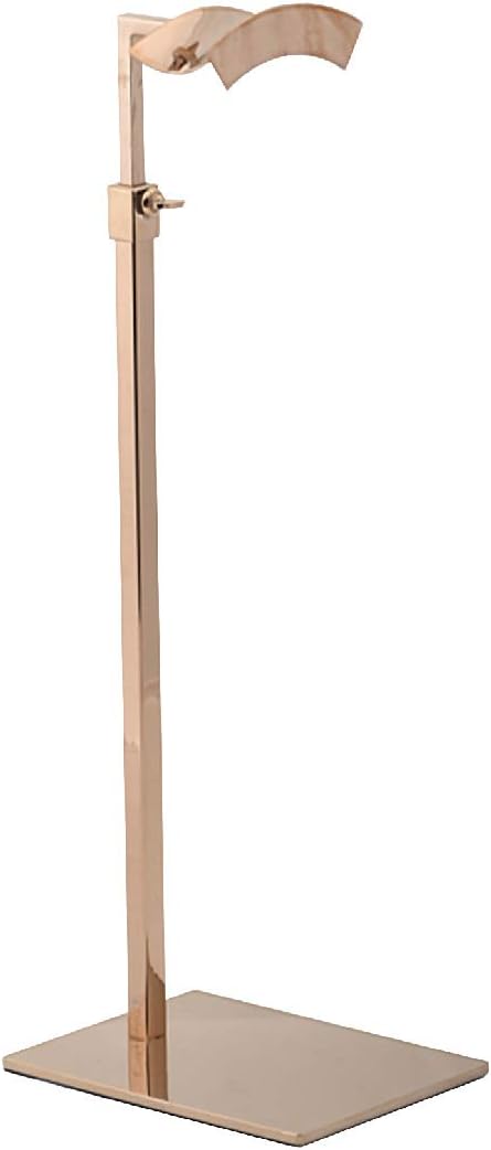 Handbag Stand, Metal, Adjustable Upright 14" to 26"H, Rose Gold Finish (Curved Bar)