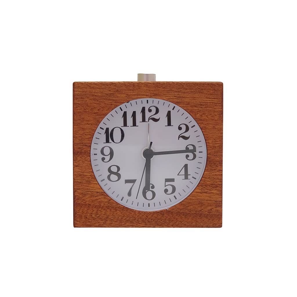 HRWLY Accurate Retro Bedside Alarm Clock Night Light Battery Operated Wooden Analog Bedroom Snooze Function Silent(D)