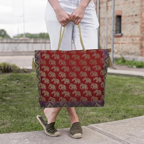Image of Designer Ethnic Handmade Brocade Silk Tote Bag For Women's Shoulder Bag Shopping Bag For Girls 16 Inch