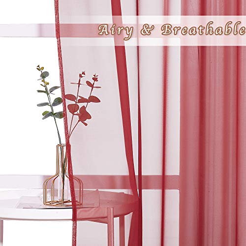 Nicetown Short Sheer Curtains Haute Red, Eyelet Top Voile Sheer Texture Window Treatment Solid Decorative Window Curtains For Christmas/Thanskgiving Day, 2 Panels, W54 X L54, 2 Panels #TOP2