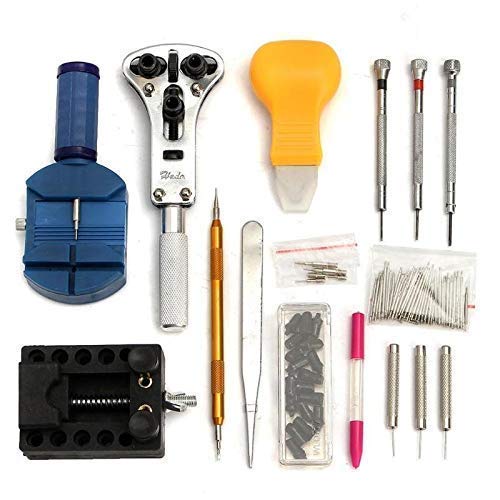 Kit de herramientas de reparación de relojes, juego de 144 piezas, herramientas de relojero, removedor de correa de reloj con plataforma de elevación, cuchillo de palanca, kits de herramientas de re