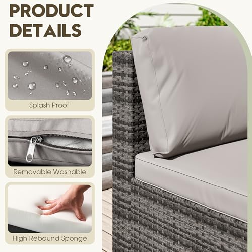 Image of LHBcraft 7 Piece Patio Outdoor Furniture Set, All-Weather Wicker Outdoor Sectional Patio Sofa, Outside Furniture with Grey Cushion and Glass Coffee Table