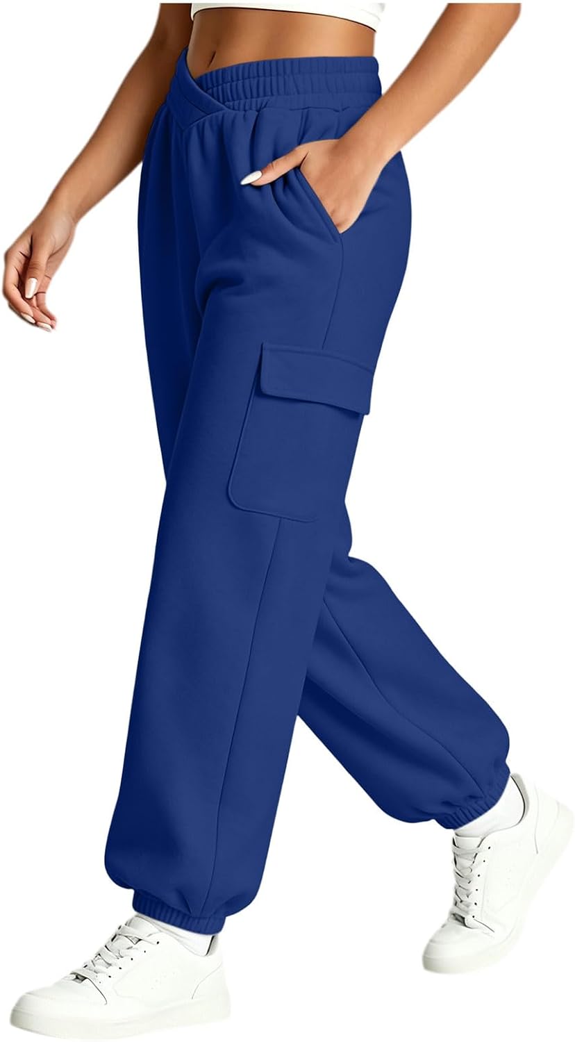Womens Sweatpants Cargo Jogger Pants for Women Fall Winter Baggy V Crossover Loose Womens Sweat Pants with Pockets