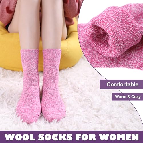 Image of LINEMIN Wool Socks for Women Winter Warm Hiking Thick Warm Cozy Boot Crew Gift Socks 5 Pairs