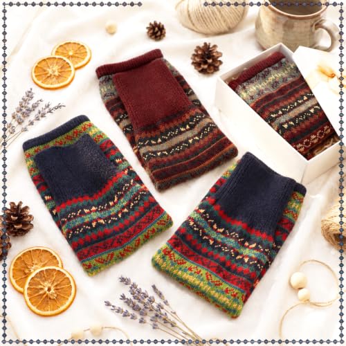 Image of SATINIOR 2 Pairs Bohemian Leg Warmers for Women Wool Blend Knit Knee High Boot Cuffs Long Winter Warm Thermal Socks(Navy Blue,Burgundy)