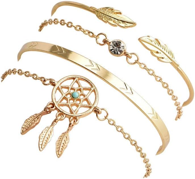 Shining Diva Fashion Set Of 4 Stylish Multilayer Crystal Bangle Charm Bracelet for Women (Golden) (rrsd10711b), One Size