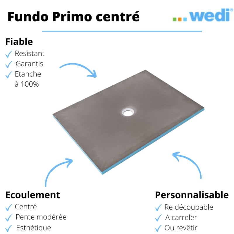 Receveur de douche à carreler 120 x 90 WEDI Fundo Primo rectangle écoulement centré + bonde horizontale