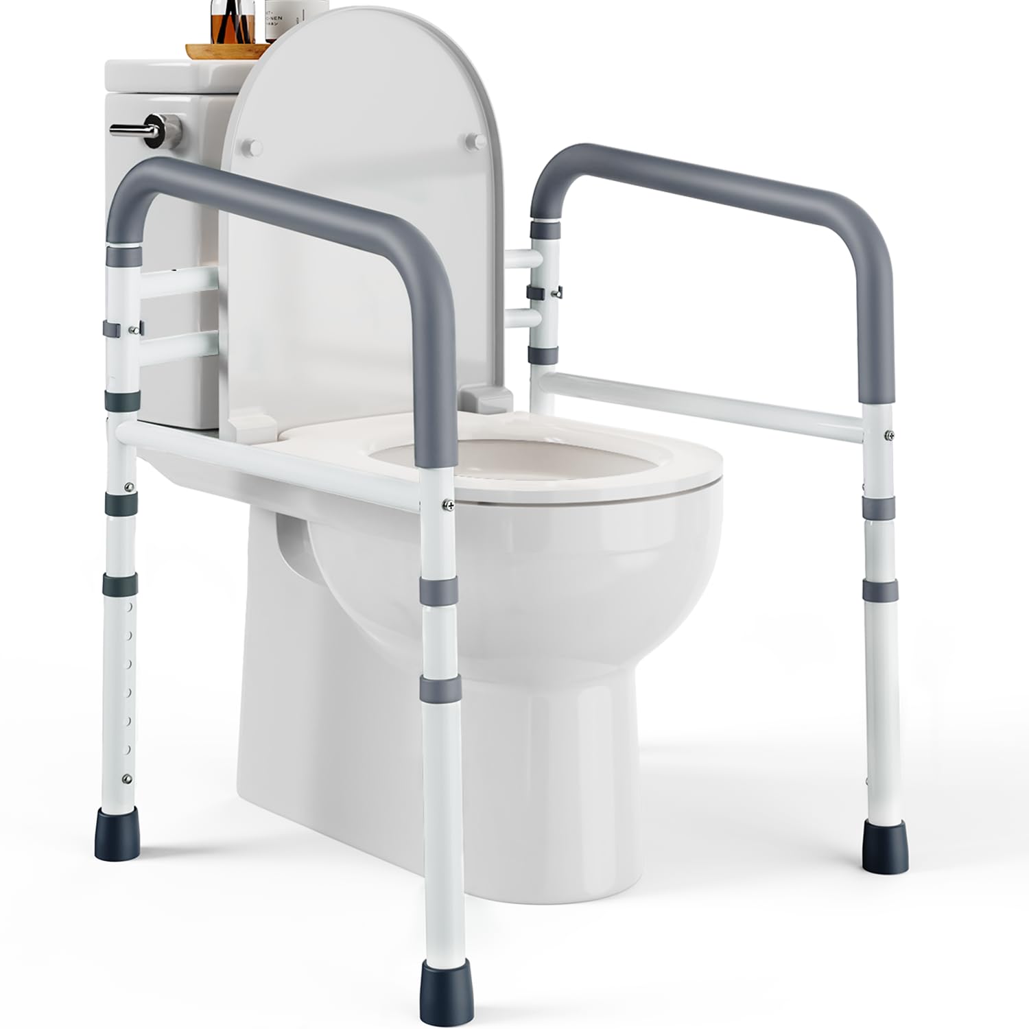 PELEGON Toilet Safety Rails (350 lb) - Adjustable Toilet Safety Frame &amp; Rails, Toilet Safety Rail for Elderly Adults, Toilet Handles for Seniors, Toilet Bars for Elderly, Disabled &amp; Handicap - White