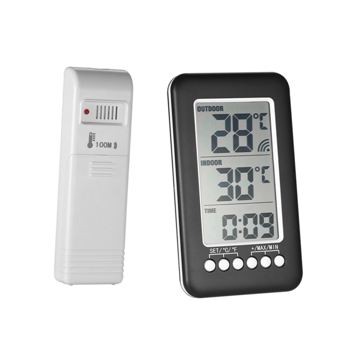 ifundom Termometro Digitale senza Fili per Interni ed Esterni Allarme Temperatura Alta e Bassa, Misuratore Wireless Trasmettitore Portatile Fino a 100m per Frigorifero e Uso Domestico