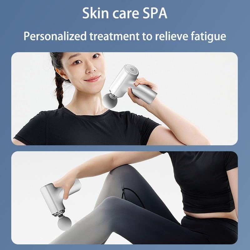 Mini massage gun, 6 speed settings, 45DB cool operation, 15 kg intensity, 10 -hour battery life, portable deep tissue collision Massage 4 heads, with white Mini massage gun, 6 speed settings, 45DB cool operation, 15 kg intensity, 10 -hour battery life, portable deep tissue collision Massage 4 heads, with white