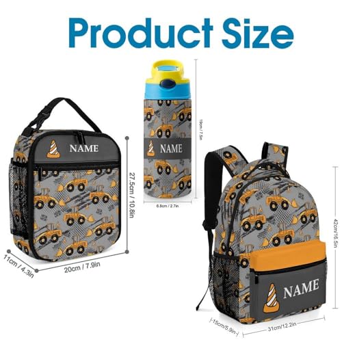 Custom Kids Backpack Set Add Name Personalized Car Truck 3 in 1 School Bags with Lunch Box Water Bottle Customized Bookbag Back to School2