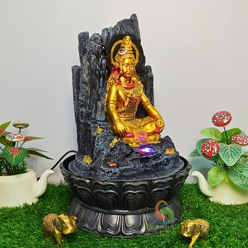 Image of Decorative Table Top Water Fountain for Home Decor /Office /Indoor & Outdoor /Garden /Puja Room /Vaastu with Multicolor LED Light and Adjustable Water Pump (Black Shiva)